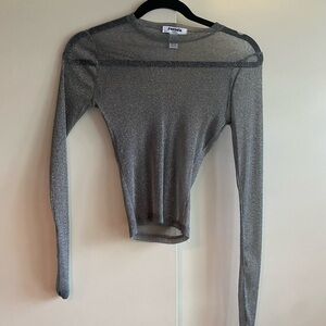 RSQ Mesh Lurex Metallic Silver Fitted Top – Size Medium NWOT